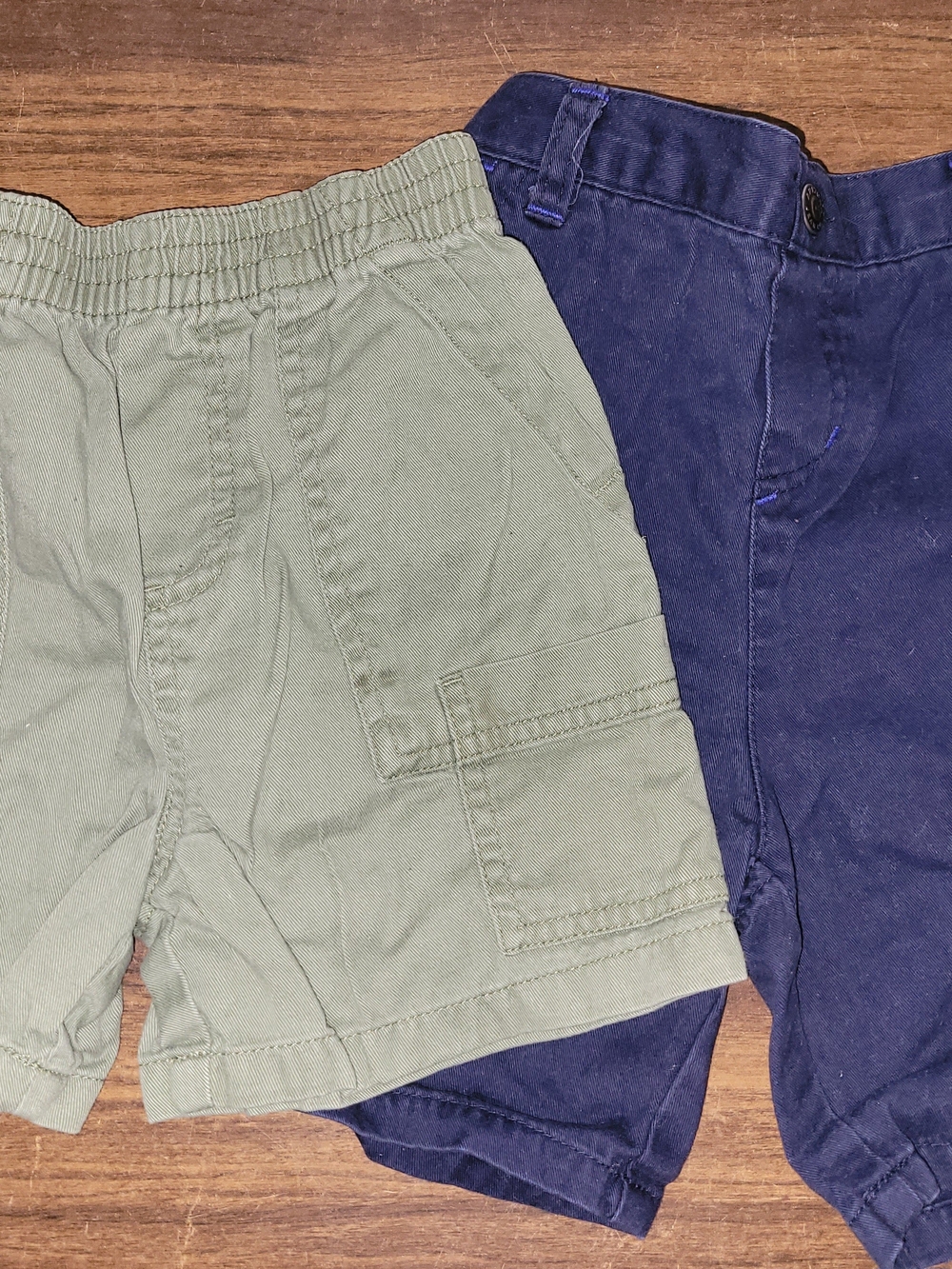 Faded Glory Olive Green Cargo & Navy Pull-On Shorts